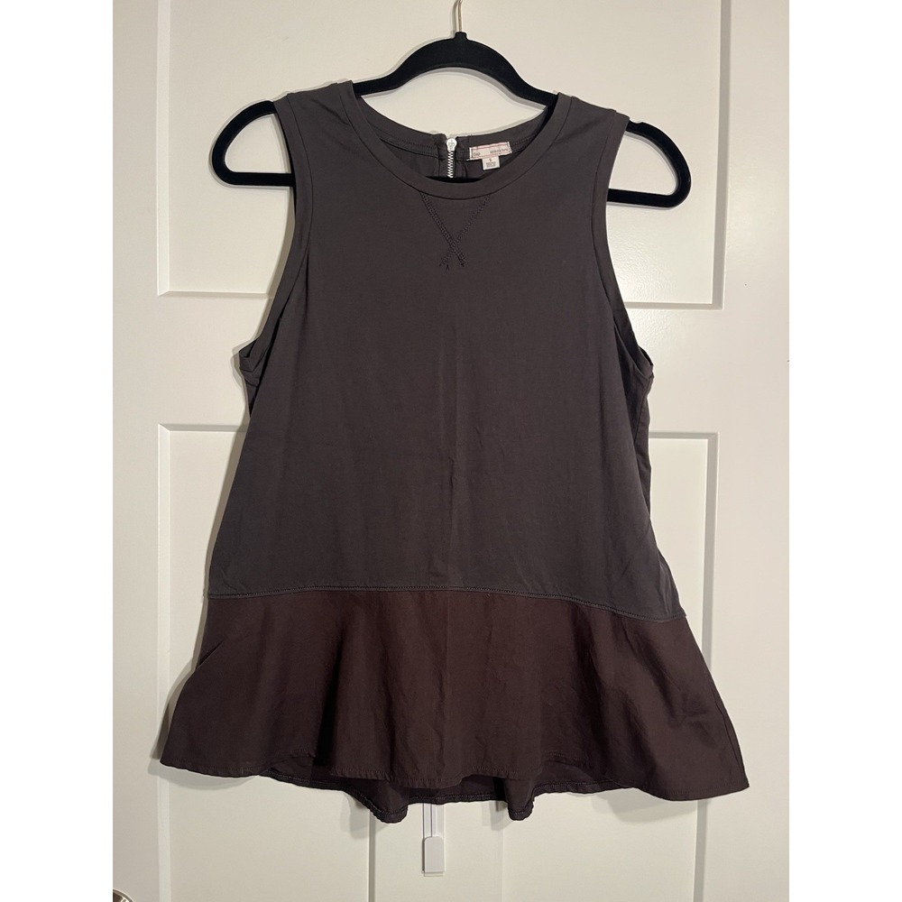 Gap Peplum Tank Top Womens Small S Gray Brown Back Zipper Pima Cotton
